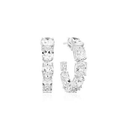 Ellisse Creolo 18K Silver Hoops w. Zirconia