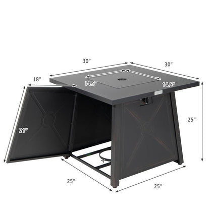 50,000 BTU Black Steel Square Portable LP Gas Propane Fire Pit Table