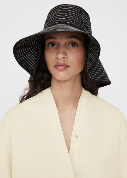 Embroidered silk sun hat black