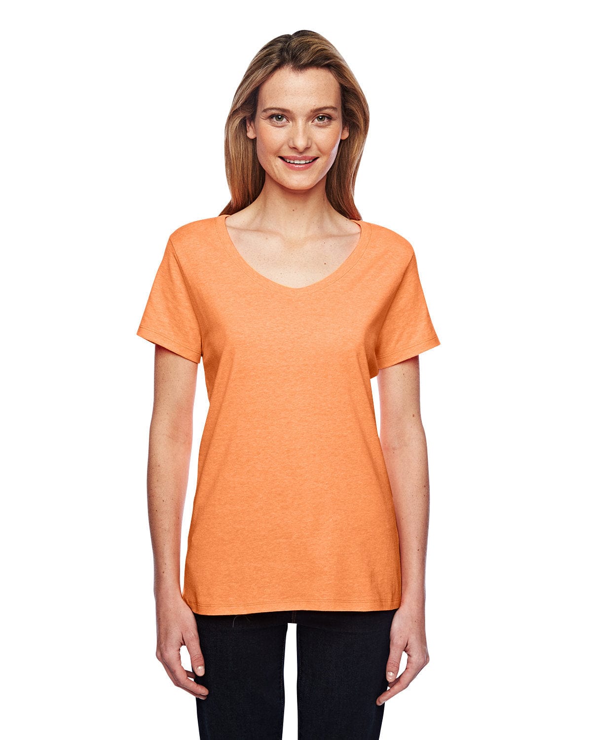 Hanes Ladies X-Temp Performance V-Neck | Neon Orange Hthr