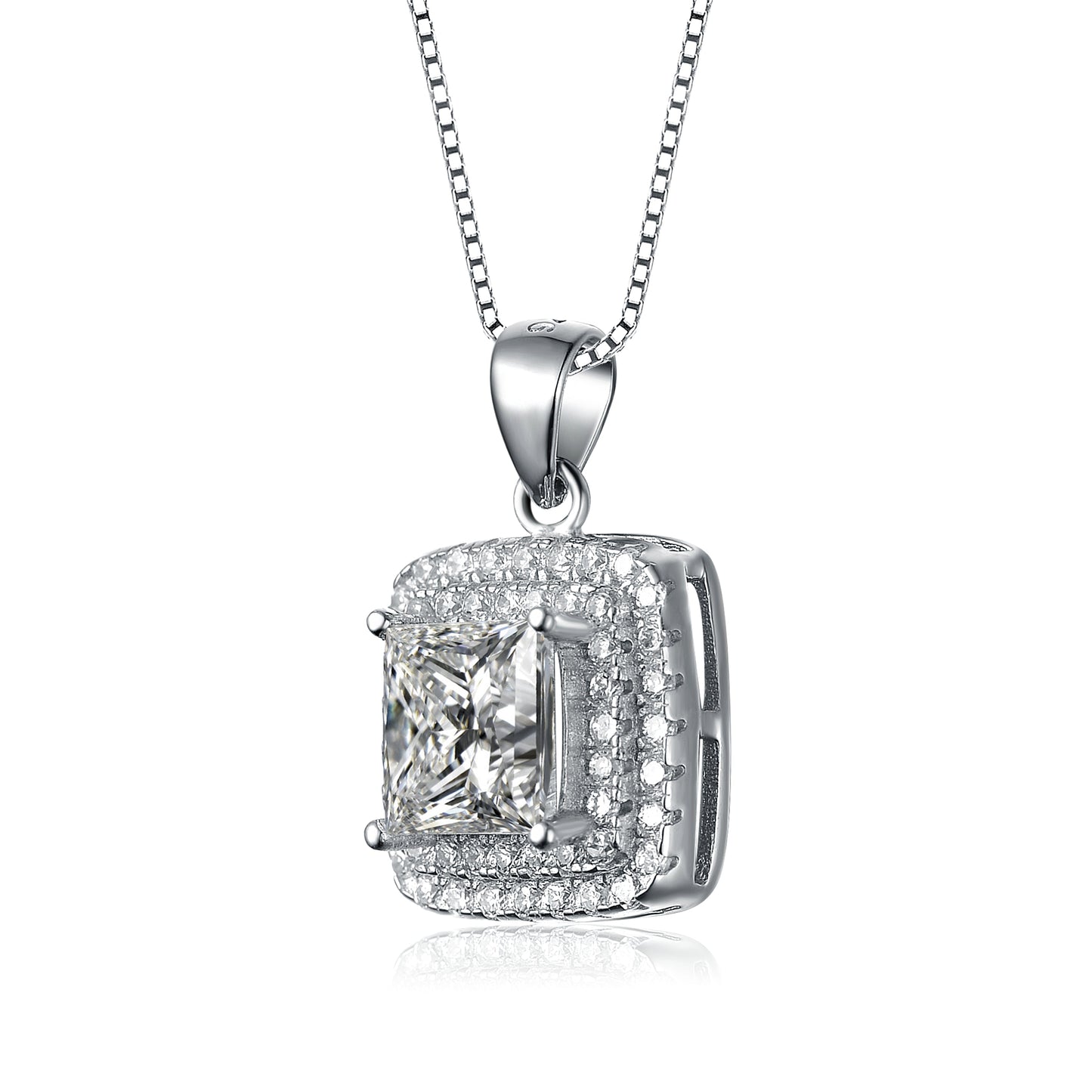 C.z. Sterling Silver Rhodium Plated Square Pendant