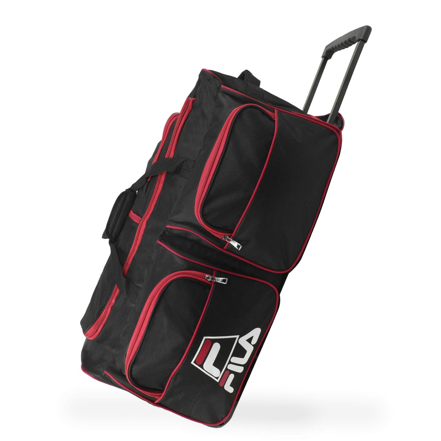 Fila 30" 8-Pocket Rolling Duffel, Black/Red, One Size