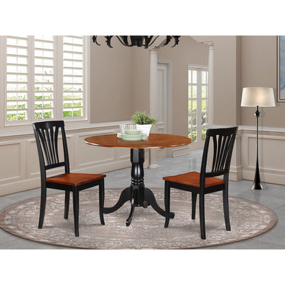 East West Furniture DLAV3-BCH-W 3 Piece Dining Room Furniture Set Contains a Round Kitchen Table with Dropleaf and 2 Dining Chairs, 42x42 Inch, Black & Cherry