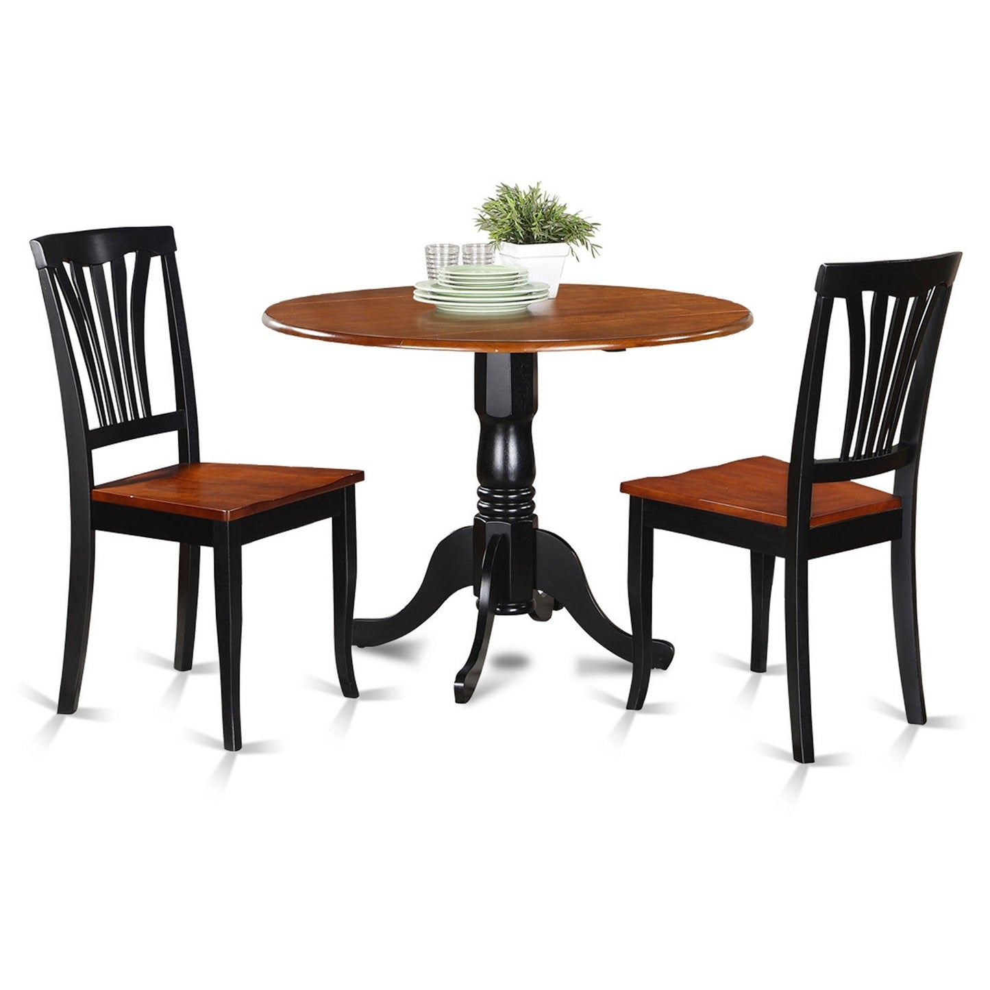 East West Furniture DLAV3-BCH-W 3 Piece Dining Room Furniture Set Contains a Round Kitchen Table with Dropleaf and 2 Dining Chairs, 42x42 Inch, Black & Cherry