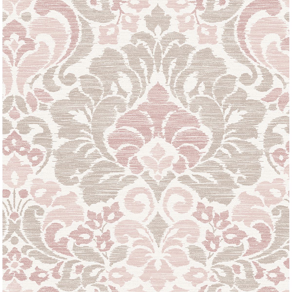 Garden of Eden Damask Wallpaper in Pink from the Celadon Collection