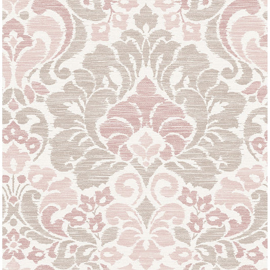 Garden of Eden Damask Wallpaper in Pink from the Celadon Collection