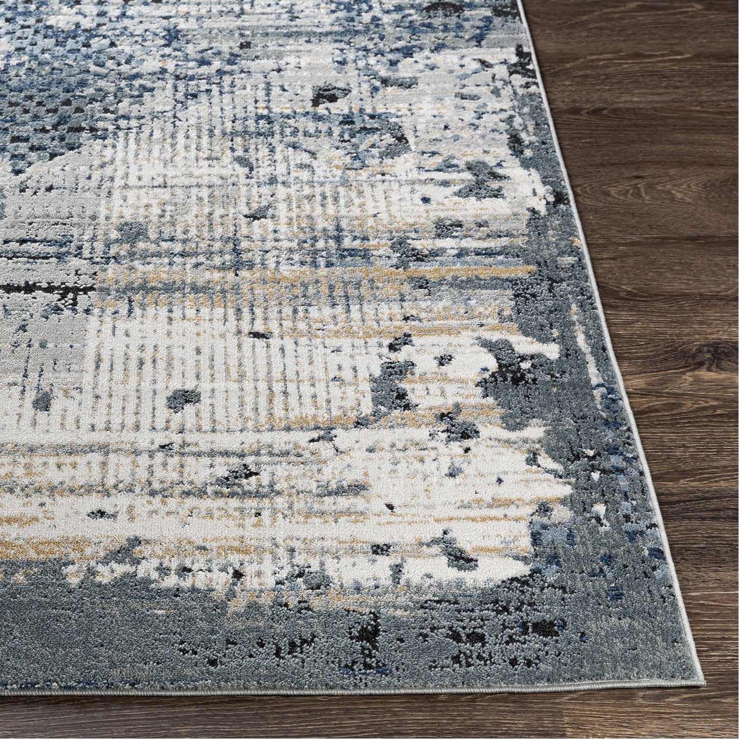 Jolie Rug in Medium Gray, Tan, Light Gray, Ivory, Charcoal, Dark Blue, Black