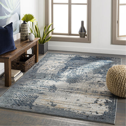 Jolie Rug in Medium Gray, Tan, Light Gray, Ivory, Charcoal, Dark Blue, Black