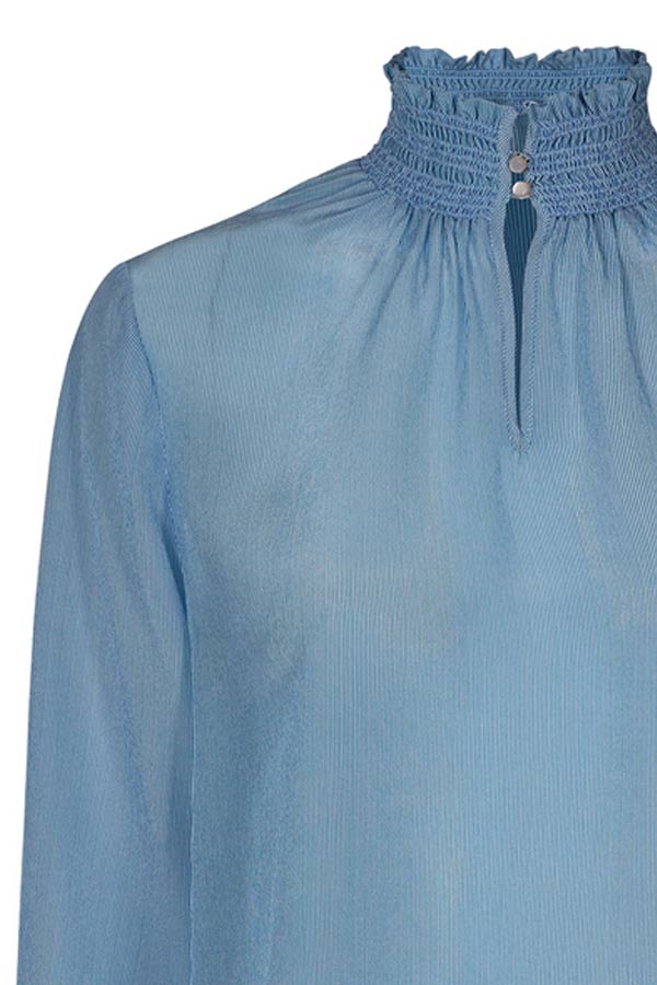 GALLIA SILK BLOUSE | Blå-stribet | Bluse fra Mos Mosh