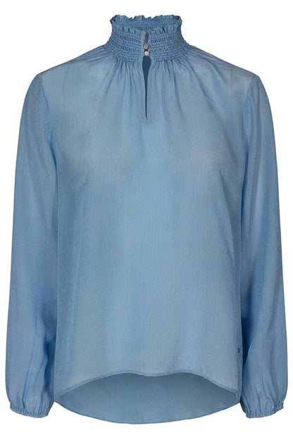 GALLIA SILK BLOUSE | Blå-stribet | Bluse fra Mos Mosh