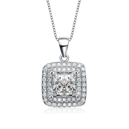 C.z. Sterling Silver Rhodium Plated Square Pendant