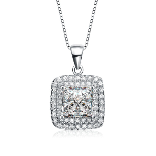 C.z. Sterling Silver Rhodium Plated Square Pendant