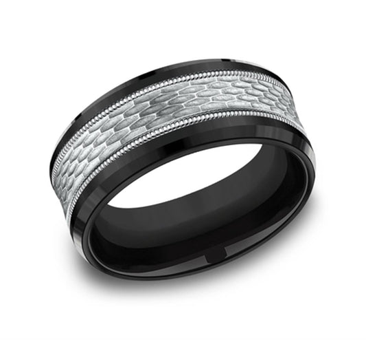 Black Titanium And 14K White Gold ‘The Athlete’ Mesh Pattern 9mm Wedding Band