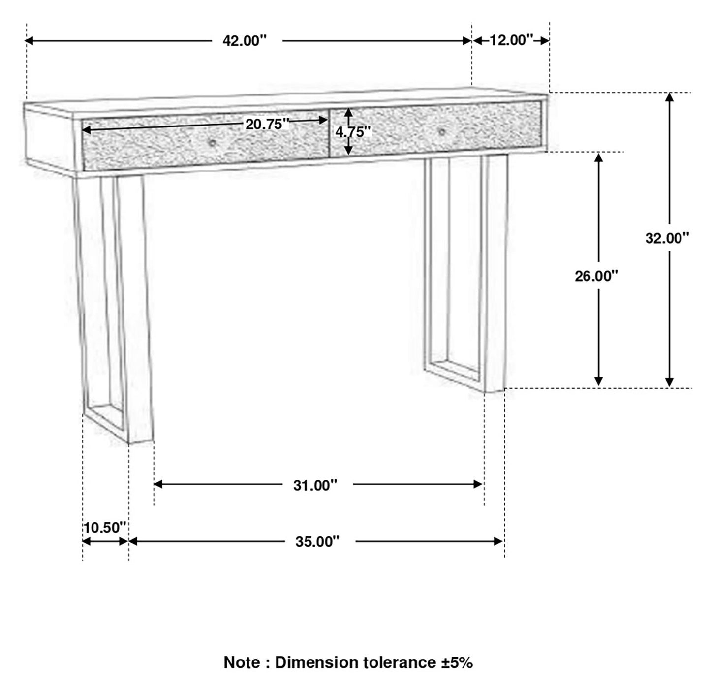 Draco Natural Console Table with Hand Carved Drawers