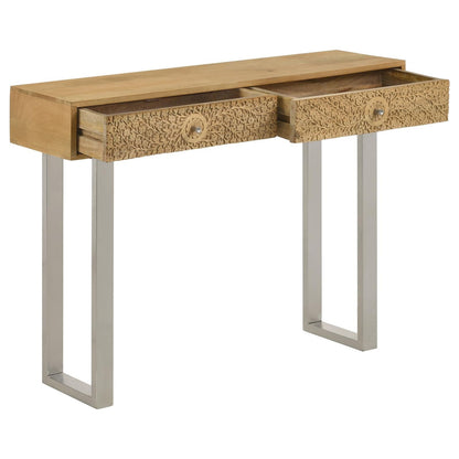 Draco Natural Console Table with Hand Carved Drawers