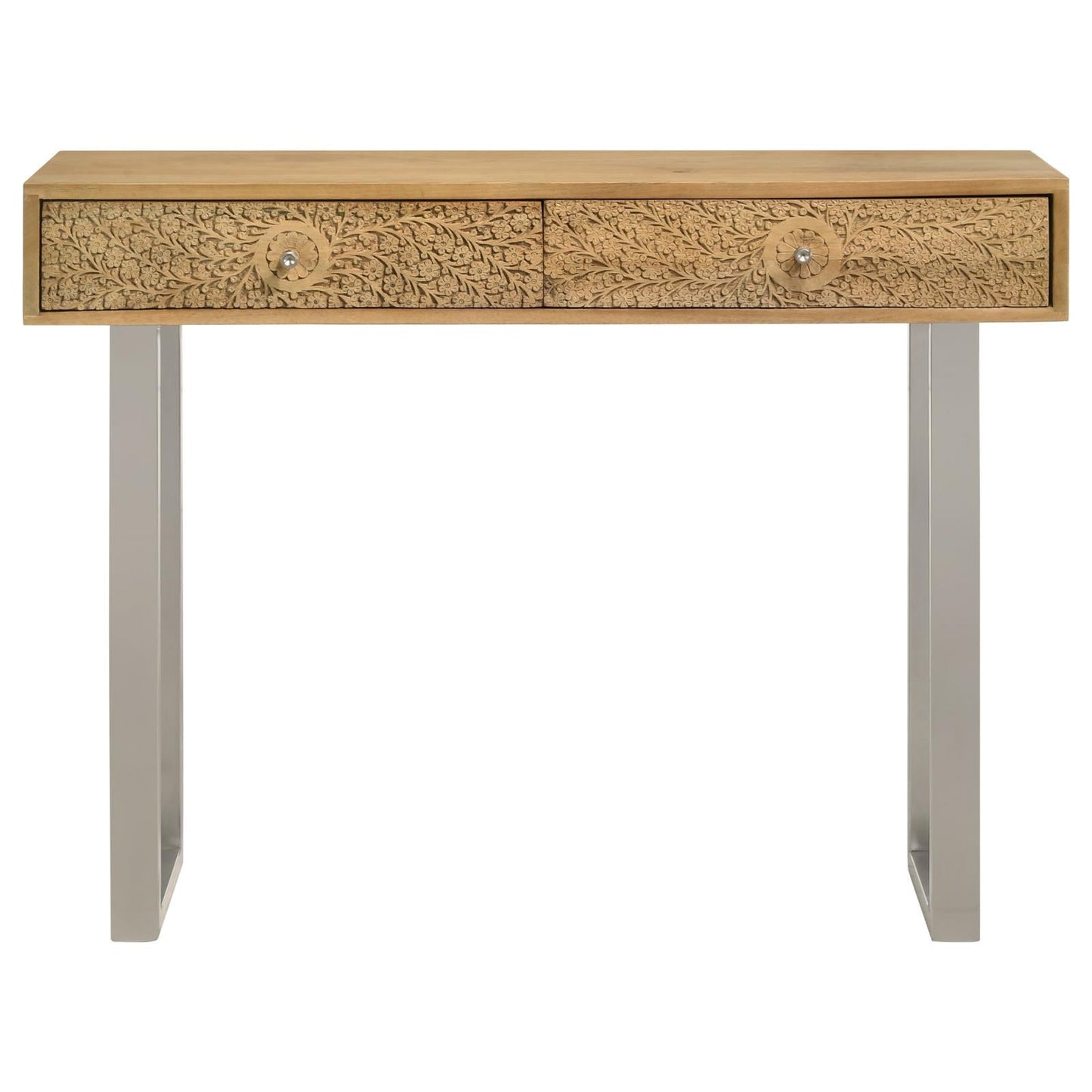 Draco Natural Console Table with Hand Carved Drawers