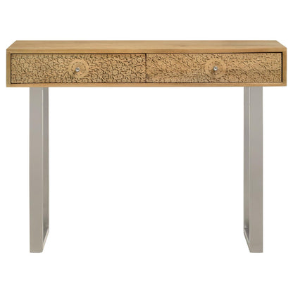 Draco Natural Console Table with Hand Carved Drawers