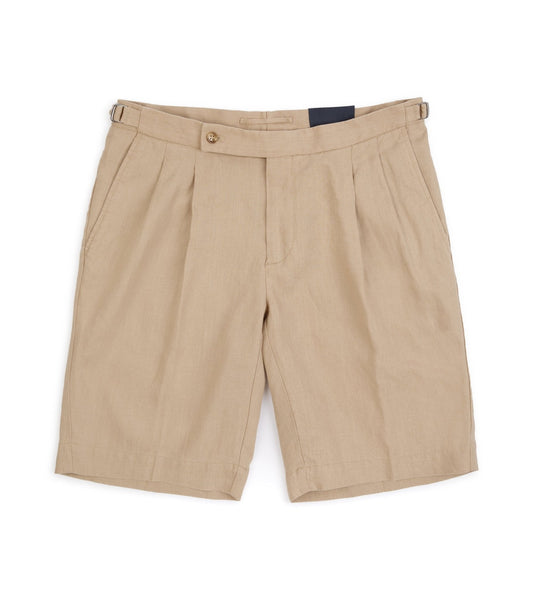 Incotex Linen Pleated Shorts: Tan