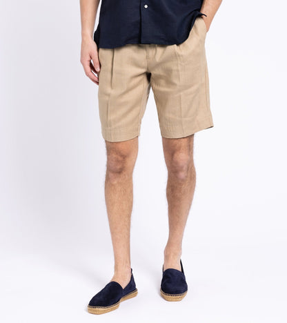 Incotex Linen Pleated Shorts: Tan