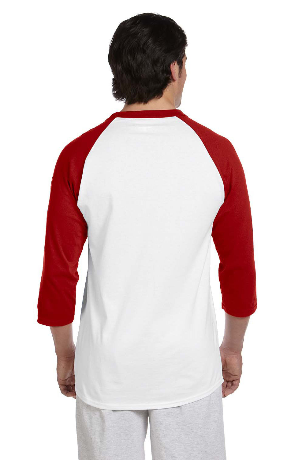 Champion Mens 3/4 Sleeve Crewneck T-Shirt - White/Scarlet Red