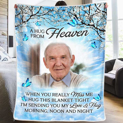 Custom Photo Kisses From Heaven - Memorial Personalized Custom Blanket - Christmas Gift, Sympathy Gift For Family Members